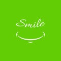 Lettering smile card. Vector isolated illustration on green background. Smily an emotions